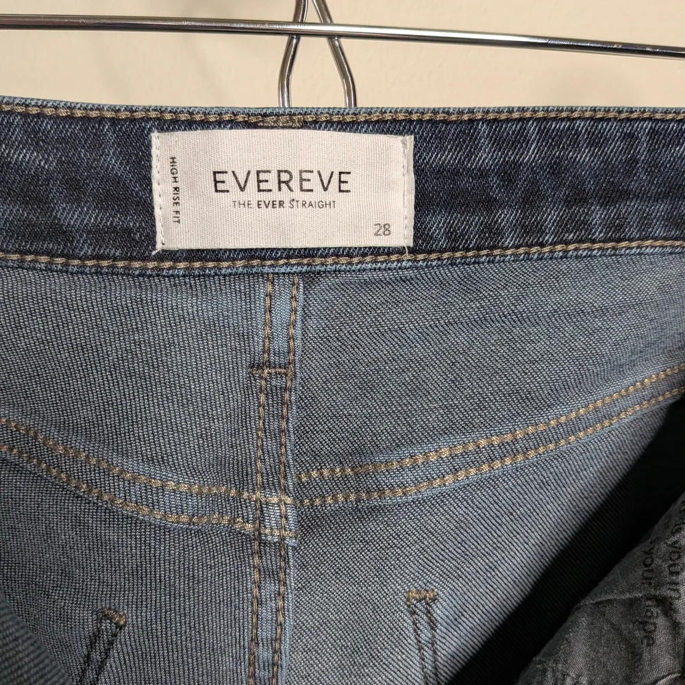 Evereve High Rise EVER Straight Button Fly Jean Deep Blue Wash - Picture 6 of 6